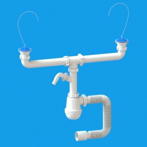 siphon for double sink Santehplast M-112S with a drain for a washing machine
